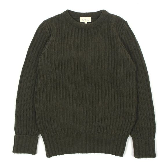 Far Afield Tanner Ribbed Knit Lambswool Sweater in Beetle Green Size 3 Large - Picture 1 of 11